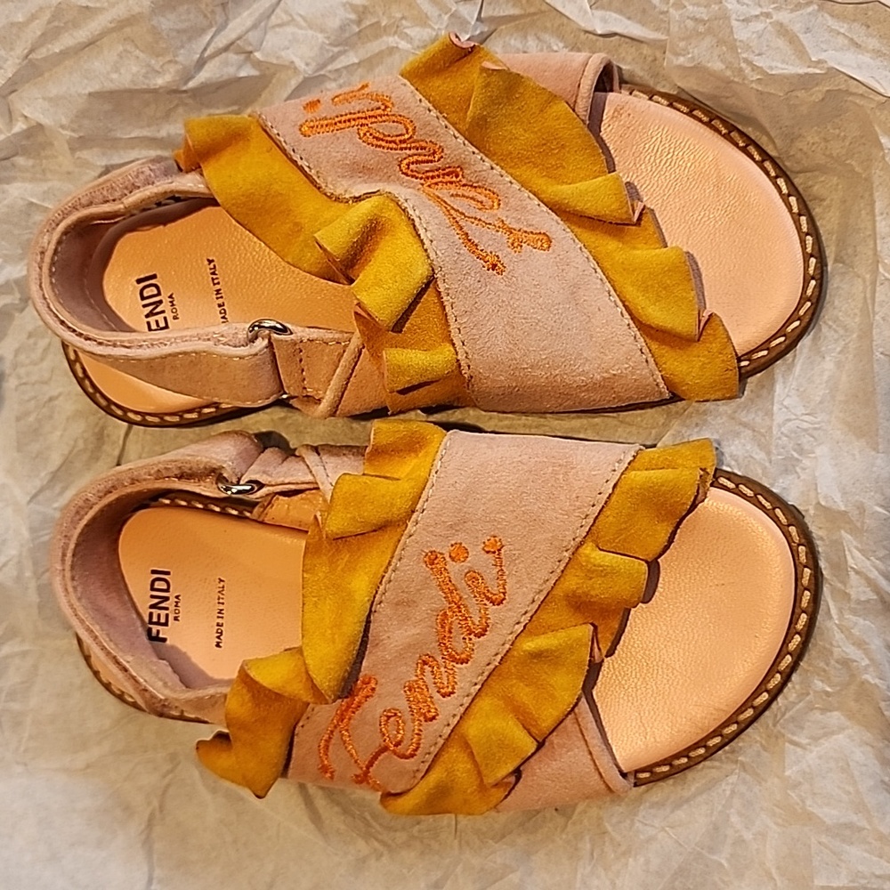 Fendi Girls Leather and Suede Sandals